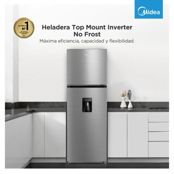Heladera No Frost Inverter Top Mount 340L Inox MIDEA