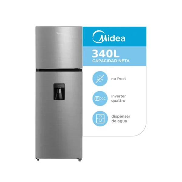 Heladera No Frost Inverter Top Mount 340L Inox MIDEA